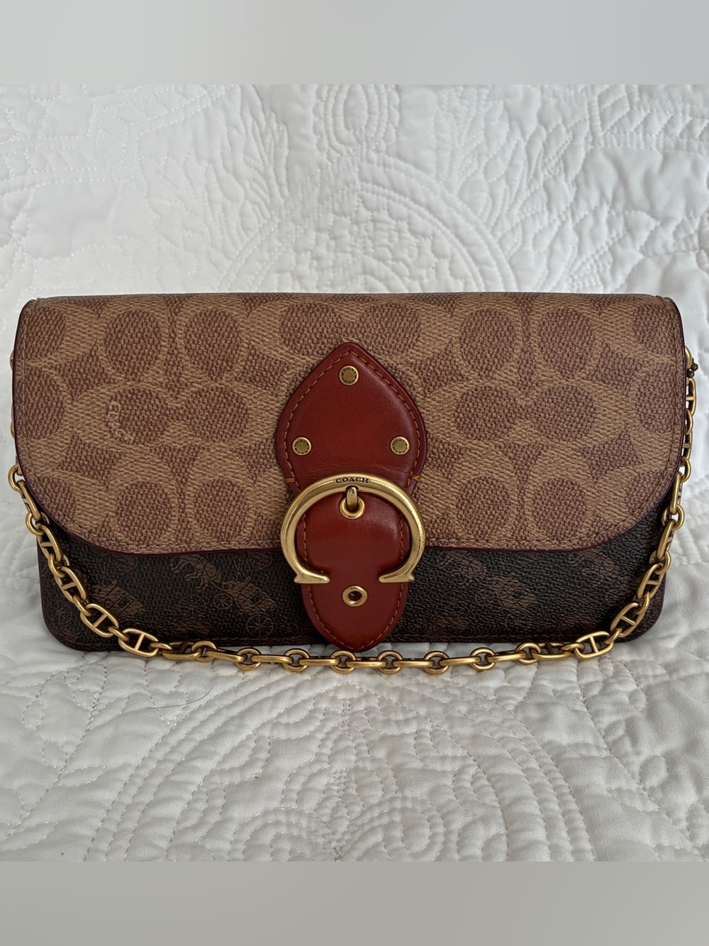 Coach Authentic Beat Clutch Bag in Signature Tan/Saddle Brown - Style C0831